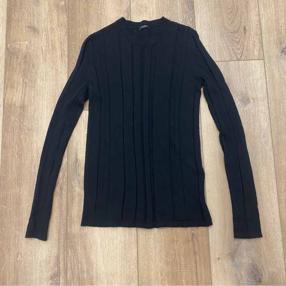 🌟JOSEPH🌟 VARIGATED RIB MERINO WOOL CREW NECK SWEATER BLACK SZ XS